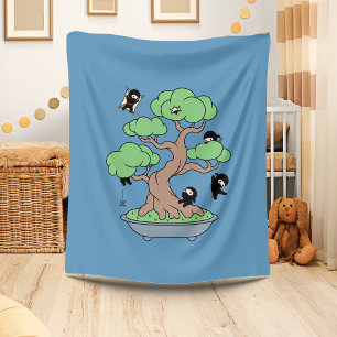 Couverture Polaire Ninjas minuscules dans l'arbre Bonsai en bleu