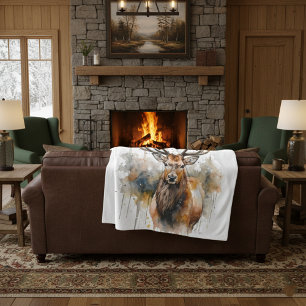 Couverture Polaire Noble Antlers : Bois Elk Aquarelle Art