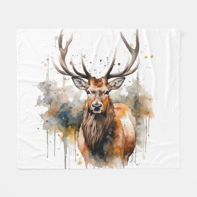 Couverture Polaire Noble Antlers : Bois Elk Aquarelle Art (Devant (Horizontal))