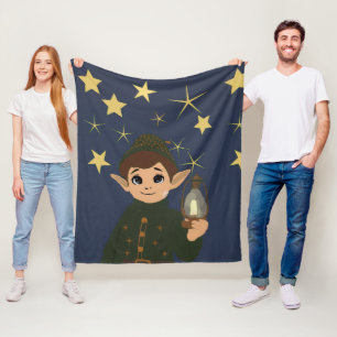 Couverture Polaire Noël Adorable Elfe et Nuit Étoilée