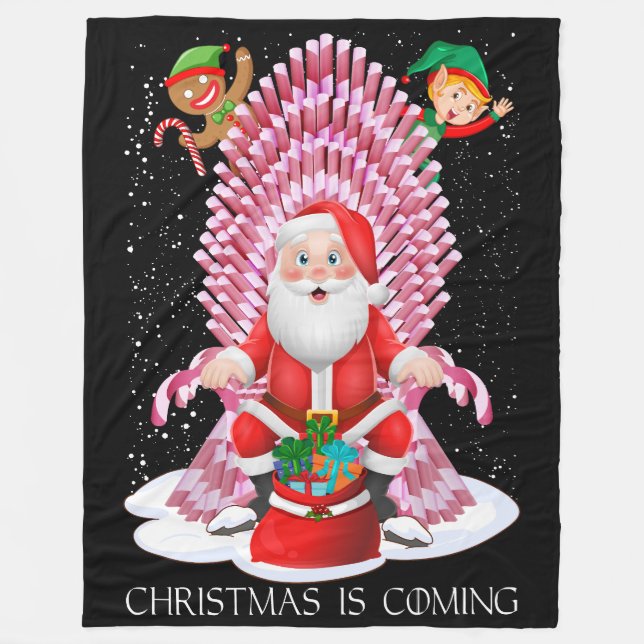 Couverture Polaire Noël arrive Trône de canne de Noël du Père Noël (Devant)