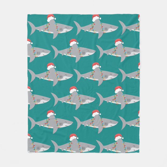Couverture Polaire Noël aux requins (Devant)