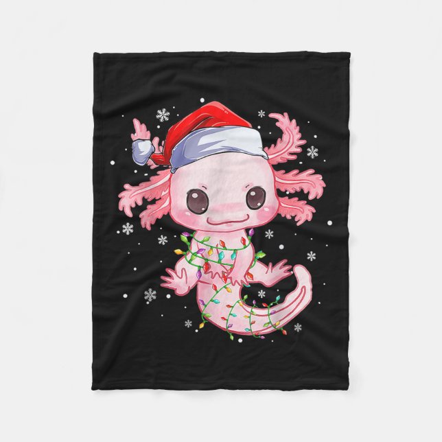 Couverture Polaire Noël Axolotl Santa Chapeau éclaire Japonais mignon (Devant)