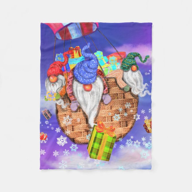 Couverture Polaire Noël Bébé Toison Blanche Gnomes donne des cadeaux (Devant)