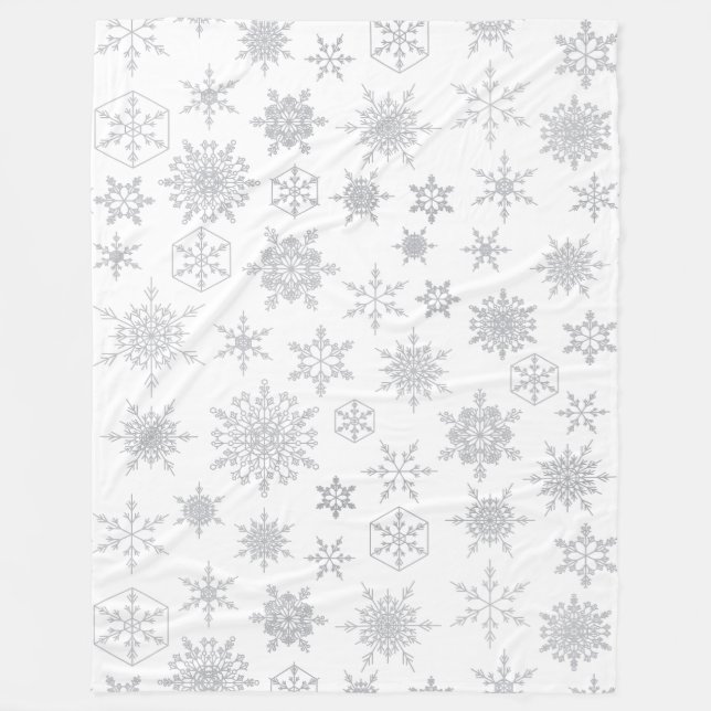 Couverture Polaire Noël blanc et argent Flocon de neige Motif hiver (Devant)