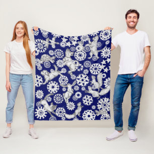 Couverture Polaire Noël Bleu Blancs Animaux & Flammes de neige