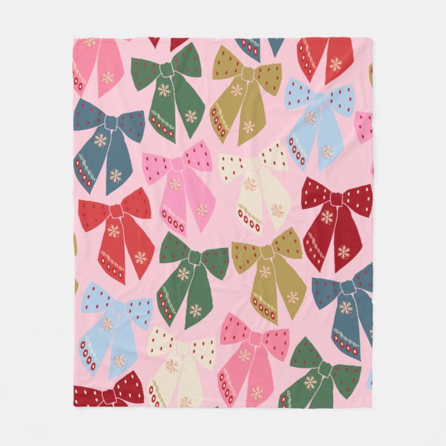 Couverture Polaire Noël Bows Coquette rose (Devant)