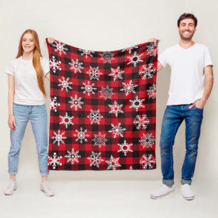 Couverture Polaire Noël Buffalo rouge flocons de neige plaid motif