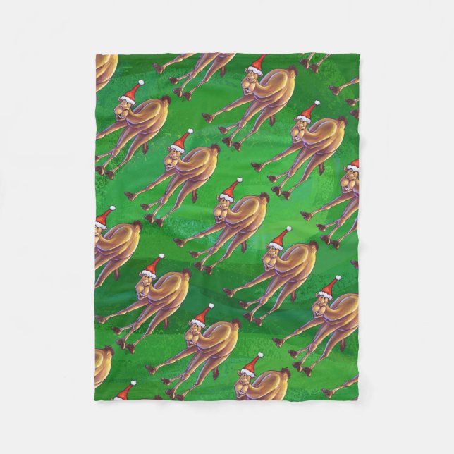 Couverture Polaire Noël De Camel Sur Vert (Devant)