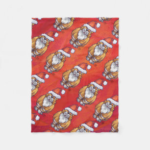 Couverture Polaire Noël de chat de gingembre sur le rouge