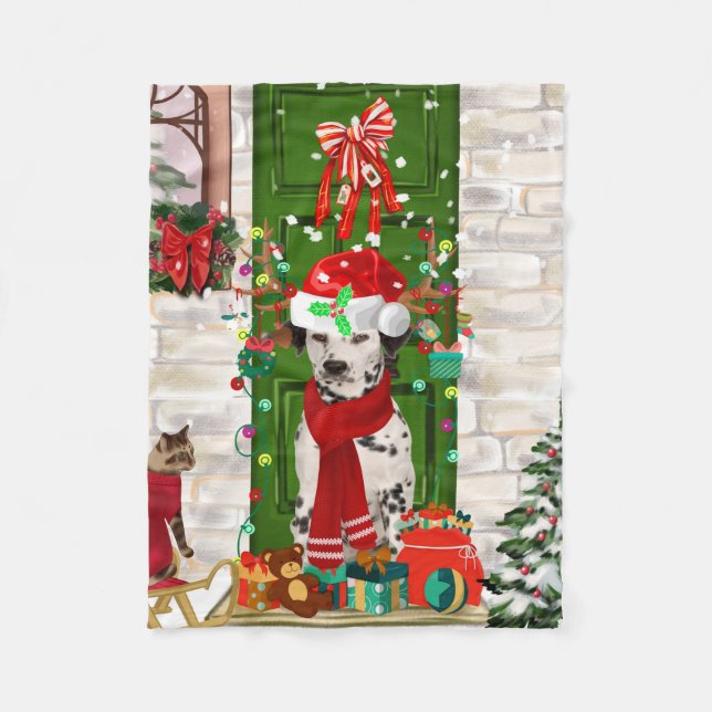 Couverture Polaire Noël de chien dalmate (Devant)