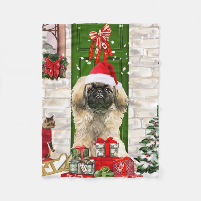 Couverture Polaire Noël de chien de Pékin (Devant)