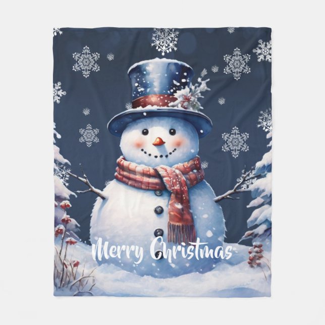 Couverture Polaire Noël de la forêt d'hiver | Bleu (Devant)