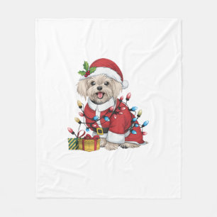Couverture Polaire Noël de l'éclairage de Noël de Chien Maltais Père