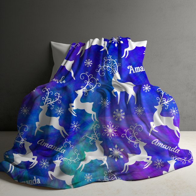 Couverture Polaire Noël des rennes mignons répétant le nom coloré (Créateur téléchargé)