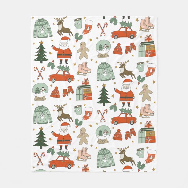 Couverture Polaire Noël Doodles jolies vacances Blanket en fleur (Devant)