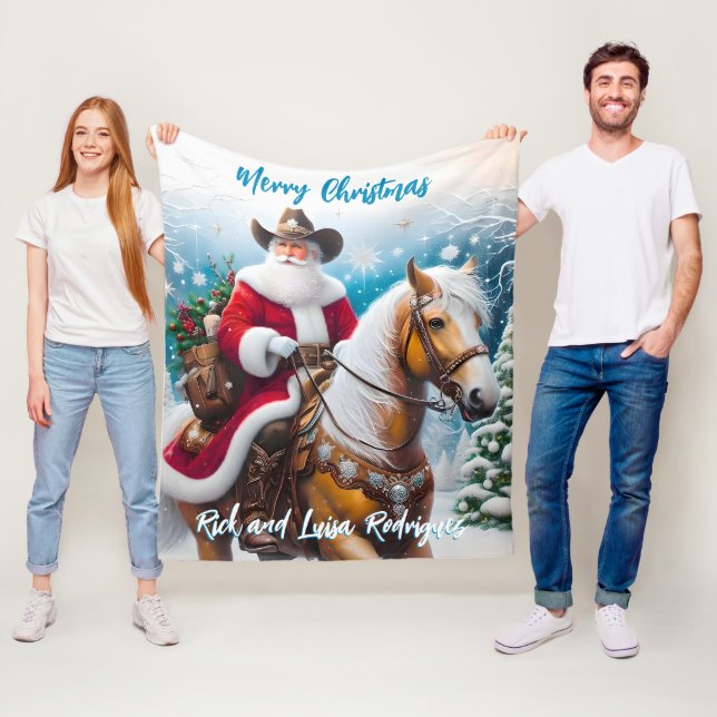 Couverture Polaire Noël du Père Noël occidental à cheval (En situation)