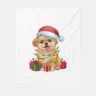 Couverture Polaire Noël Éclairage Santa Hat Chih Poo Chien Noël