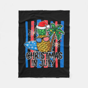 Couverture Polaire Noël en juillet chapeau de père Noël d'été drapeau