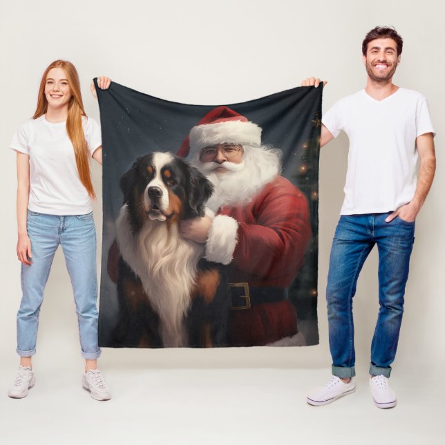 Couverture Polaire Noël festif du chien de montagne bernois du Père N (En situation)