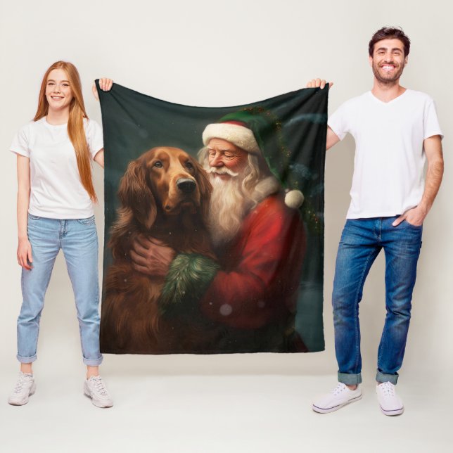Couverture Polaire Noël festif du Père Noël de l'Irish Red Setter (En situation)