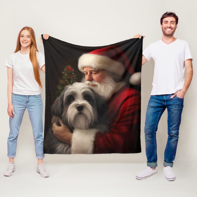 Couverture Polaire Noël festif du Père Noël du Terrier tibétain (En situation)