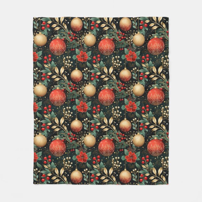 Couverture Polaire Noël Floral Berry Or Ornement Rouge Enfants (Devant)