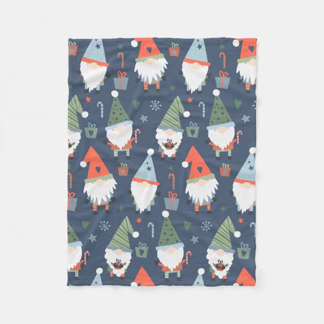 Couverture Polaire Noël Gnomes Arbres Bleu Vert Rouge (Devant)