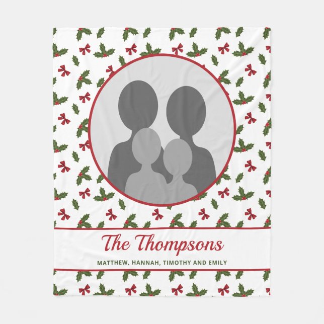 Couverture Polaire Noël Holly Et Bows Modèle photo Personnalisé (Devant)