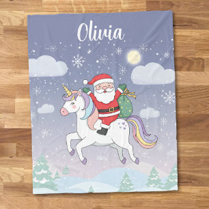 Couverture Polaire Noël Magique avec le Père Noël sur une Licorne