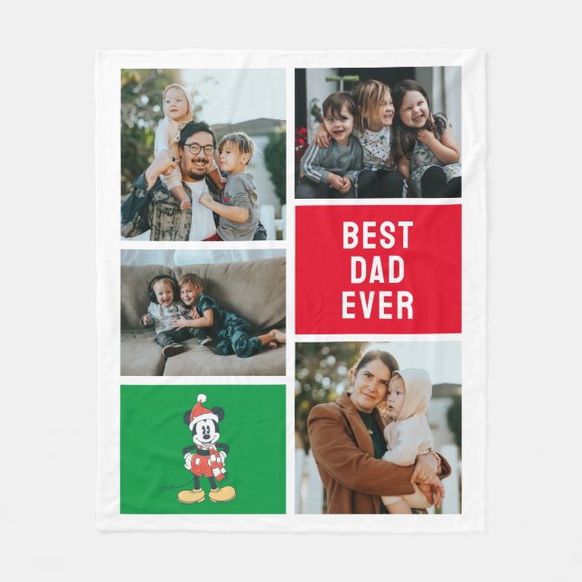 Couverture Polaire Noël Mickey Souris Santa Hat | Meilleur papa (Devant)