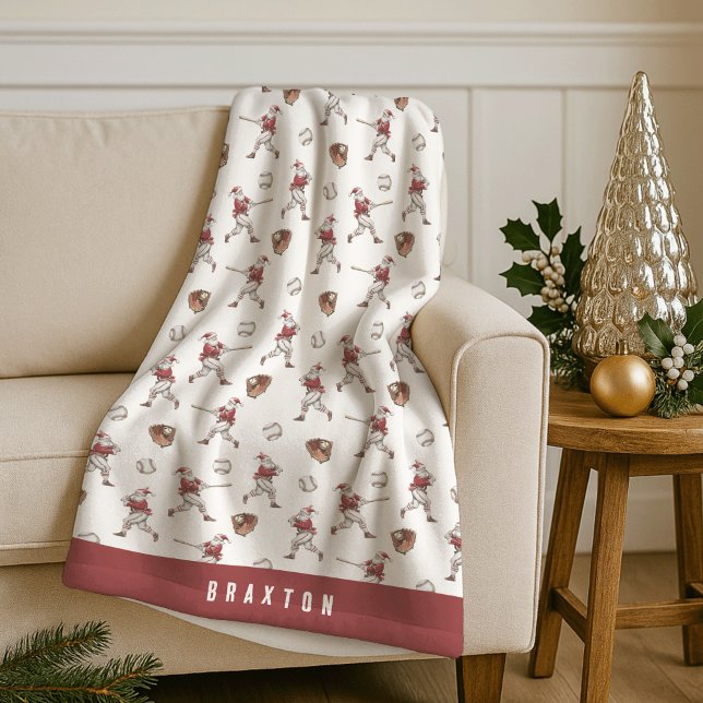 Couverture Polaire Noël personnalisé de Baseball Père Noël (Créateur téléchargé)