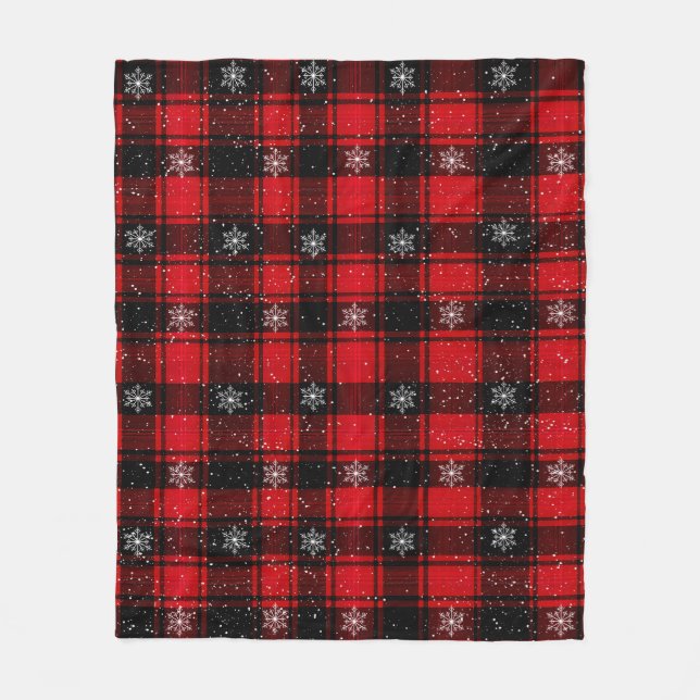 Couverture Polaire Noël rouge traditionnel avec des flocons de neige (Devant)