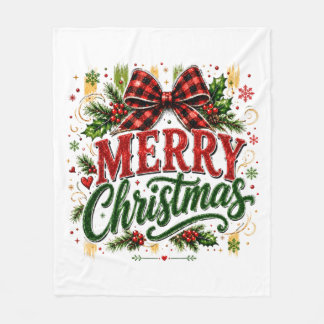 Couverture Polaire Noël ruban carreauté joyeux