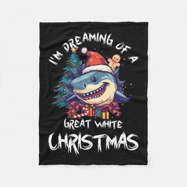 Couverture Polaire Noël Shark Santa Chapeau Noël Père Noël Jaws Funny (Devant)