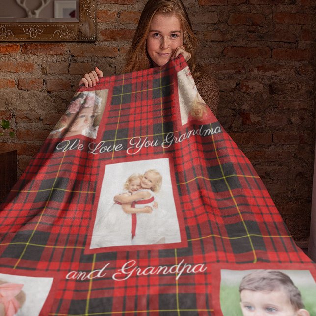 Couverture Polaire Noël, Tartan Rouge, Photos Personnalisées (Créateur téléchargé)