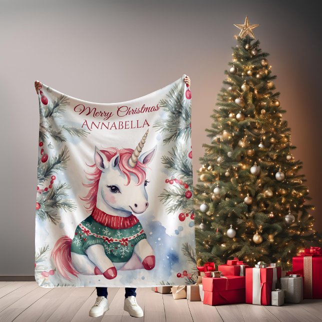Couverture Polaire Noël Unicorne mignon Personnalisé (Créateur téléchargé)