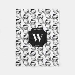 Couverture Polaire Noël Vintage noir blanc Père Noël Monogramme