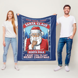 Couverture Polaire Noël Vintage Père Noël dit Joyeux Noël