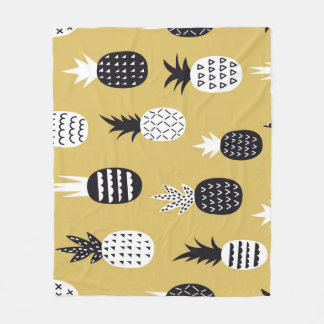 Couverture Polaire Noir, ananas blanc, arrière - plan jaune