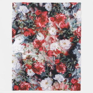 Couverture Polaire Noir blanc rouge floral de roses victoriens