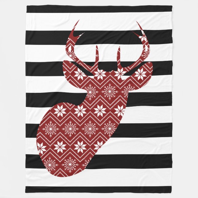 Couverture Polaire Noir chic de cerfs communs rouges d'hiver + (Devant)