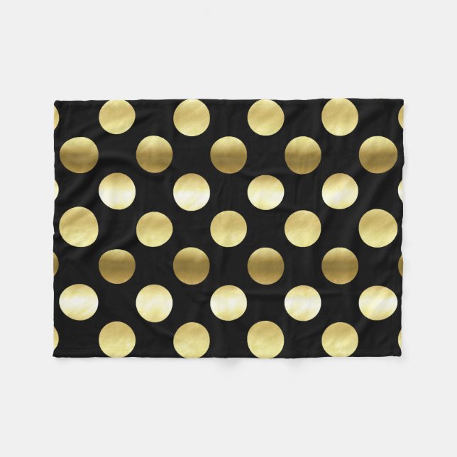 Couverture Polaire Noir chic de pois de feuille d'or (Devant (Horizontal))