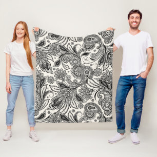 Couverture Polaire Noir et blanc à motifs paisley 