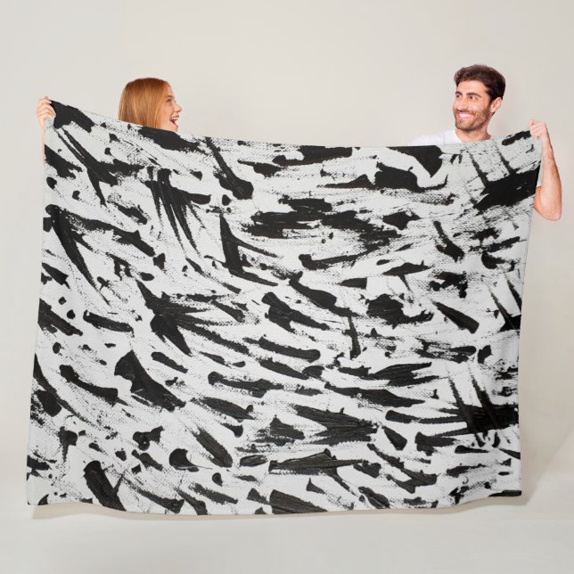 Couverture Polaire Noir et blanc Abstrait Brushstrokies Art (En situation)