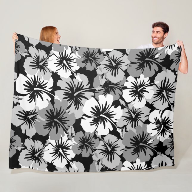 Couverture Polaire Noir floral hawaïen de ketmie épique Aloha - (En situation)