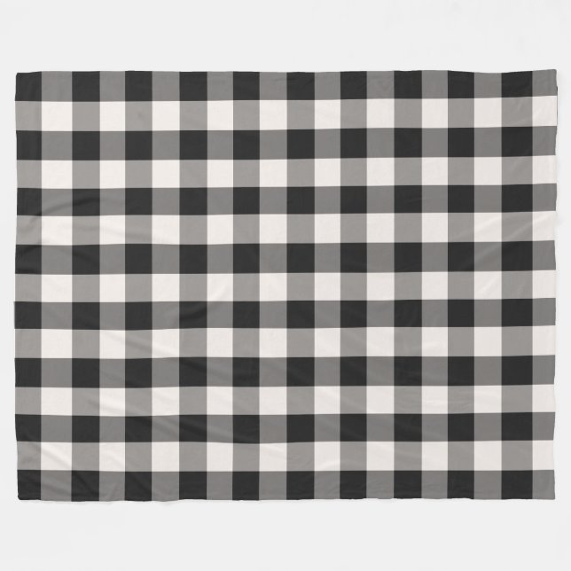Couverture Polaire Noir, gris, crème Buffalo Chèque Blanche en polair (Devant (Horizontal))