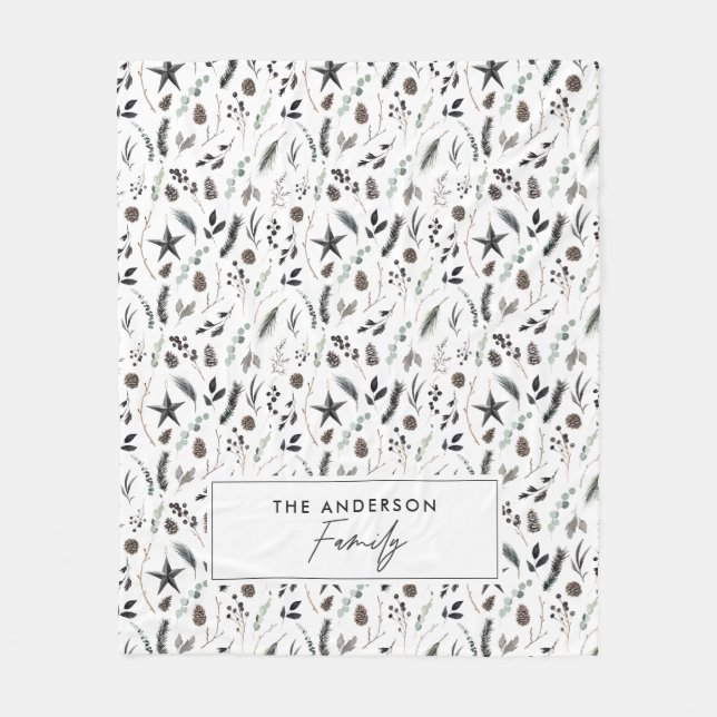 Couverture Polaire Noir moderne scandi élégant script Noël Fleec (Devant)