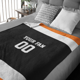 Couverture Polaire Noir, orange et blanc du football personnalisés