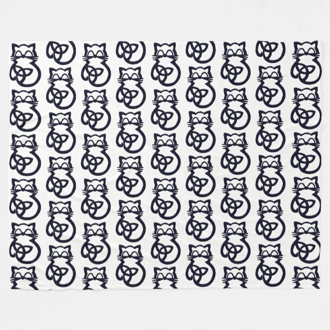 Couverture Polaire Noir Trinity Knot Celtic Cat Blanche (Devant (Horizontal))